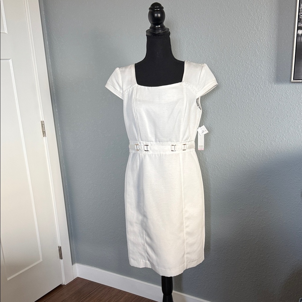 Sandra Darren Cream Cap Sleeve Midi Dress
